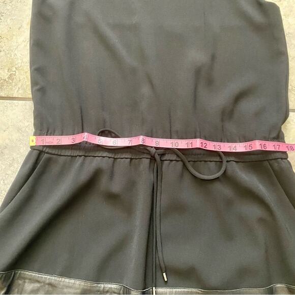 VINCE LEATHER CONTRAST BAND DRAWSTRING with Pockets WOMEN Black Dress Medium - Picture 5 of 13